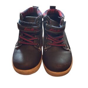 Eddie Bauer Toddler 10 Blue Red Winter Hiking Boots Strap Closure Plaid Preppy